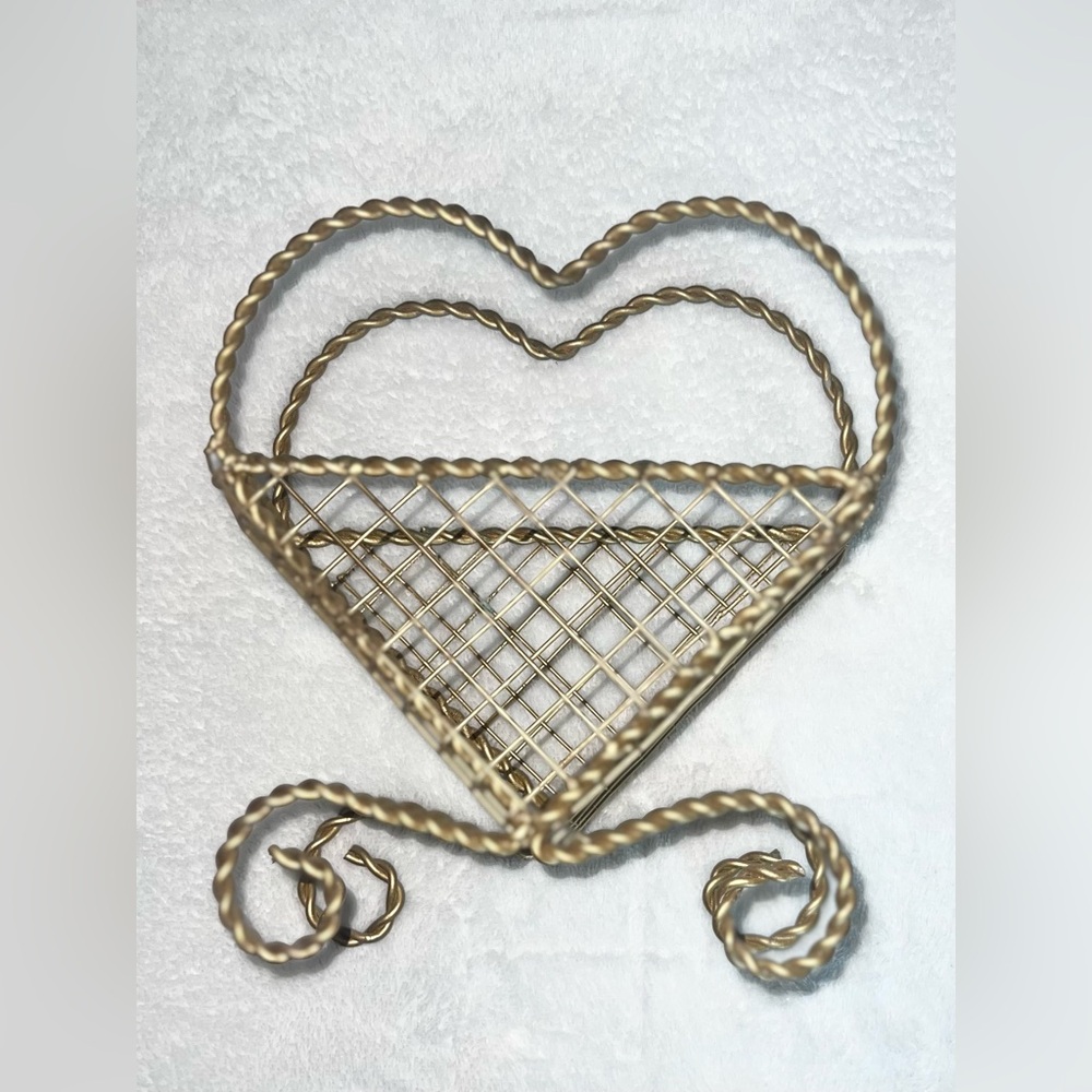 Heart Shaped Vintage Rustic Metal Basket Napkin Plant Miscellaneous Home Decor